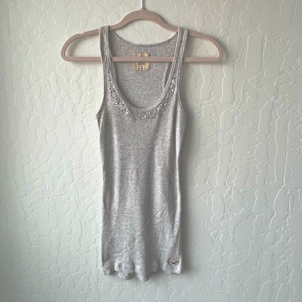 Hollister SoCal Stretch Heather Grey Beaded Tank Top